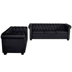 Canapé Chesterfield - Non spécifié - 2 et 3 places - Cuir synthétique noir - Élégance - Confort moelleux