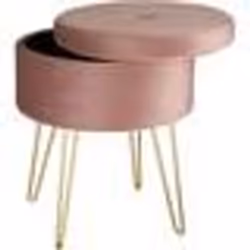 Tabouret - Non spécifié - Pouf rond - Velours rose - Rangement intégré - Pieds dorés