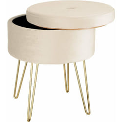 Tabouret siège pouf avec coffre de rangement table basse aspect velours beige