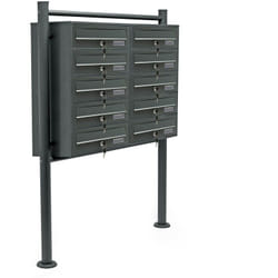 Bloc 10 boites aux lettres 2x5 compartiments superposés pied de support acier galvanisé anthracite