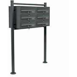 Helloshop26 - Bloc 6 boites aux lettres 2x3 compartiments superposé pied de support acier galvanisé anthracite