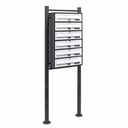 Boîte aux lettres - Non spécifié - 6 compartiments - Anthracite et blanc - Acier galvanisé - Support inclus