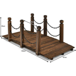 Helloshop26 - Pont de jardin classique en sapin carbonisé avec chaînes de sécurité inox pour ruisseau jardin cour charge max 225 kg
