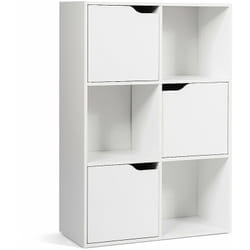 Décoshop26 - Meuble de rangement casier avec 6 compartiments 3 ouvert et 3 avec porte mdf blanc 200000799