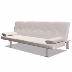 Canape lit reglable avec deu x oreillers similicuir blanc creme