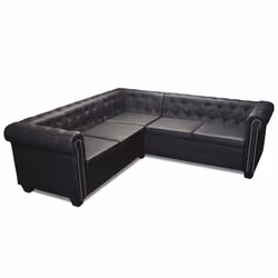 Canape d angle chesterfield 5 places cuir synthetique noir