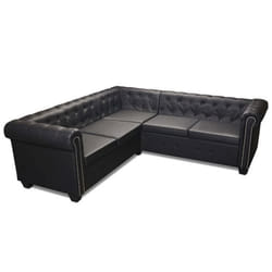 Canape d angle chesterfield 5 places cuir synthetique noir