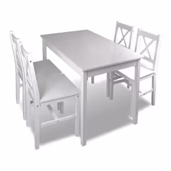 Ensemble table salle a manger 108 cm salon en bois de pin avec 4 chaises blanc