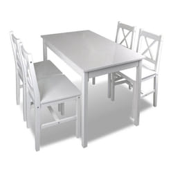 Ensemble table salle a manger 108 cm salon en bois de pin avec 4 chaises blanc