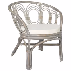 Chaise de salle à manger - Non spécifié - Gris - Rotin naturel - Coussin en lin - Style contemporain