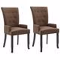 Chaises de salle à manger - CDS - Lot de 2 - Design rétro - Tissu marron - Accoudoirs inclus