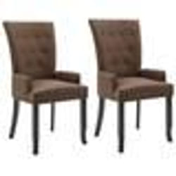 Chaises de salle à manger - CDS - Lot de 2 - Design rétro - Tissu marron - Accoudoirs inclus