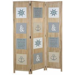Décoshop26 - Paravent 3 panneaux en bois avec plaque décoratives marin 170x120cm PAR06086