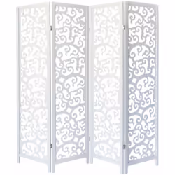 Paravent 4 panneaux en bois blanc Pliable, facile à installer Les charnières peuvent être tournées dans les deux sens Cadre e ...