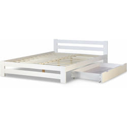 Lit double 2 personnes 140x200 cm avec tiroirs de rangement en bois blanc avec sommier à lattes LIT06212