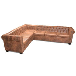 Canapé dangle - Chesterfield - 6 places - Cuir artificiel marron - Élégance - Réversible