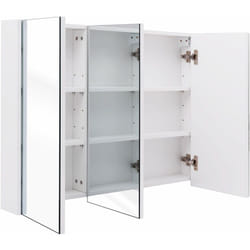 Helloshop26 - Armoire de salle de bain murale avec miroir 3 portes 6 étagères réglables 3 positions 90 x 11 x 65 cm blanc