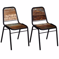 Lot de 2 chaises de salle à manger cuisine style industriel bois de recuperation solide