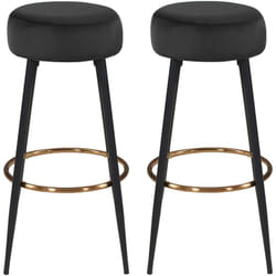 Lot de 2 tabourets de bar en tissu velours noir cadre en métal avec repose-pieds TDB09217