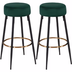 Lot de 2 tabourets de bar en tissu velours vert foncé cadre en métal Avec repose-pieds couleur or Confortablement rembourré e ...