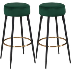Lot de 2 tabourets de bar en tissu velours vert foncé cadre en métal avec repose-pieds TDB09216