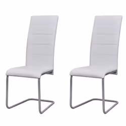 Chaises de salle à manger - Design moderne - Lot de 2 - Cuir synthétique - Blanc - Métal