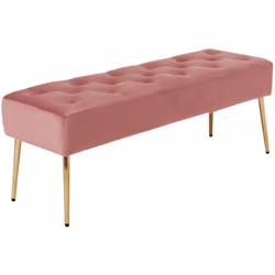 Banc banquette rembourré en tissu velours rose pieds métal doré Assise en velours, pieds métallique doré Dimension totale: 11 ...