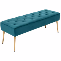 Banc banquette rembourré en tissu velours bleu pétrole pieds métal doré Assise en velours, pieds métallique doré Dimension to ...