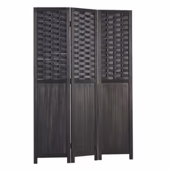 Paravent - Noir - 3 Panneaux - Bois de Paulownia - Pliable - Design Contemporain