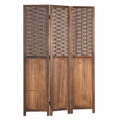 Paravent - Séparateur de pièce - Bois marron - 3 panneaux - Pliable - Intérieur