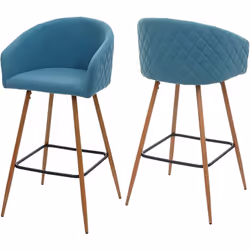Lot de 2 tabourets de bar en tissu velours turquoise avec repose-pieds. velours (100% polyester) Cadre en métal avec aspect b ...