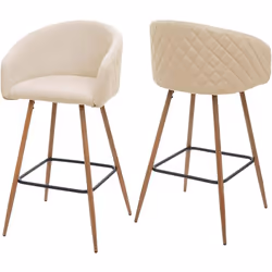 Lot de 2 tabourets de bar en tissu velours crème avec repose-pieds. velours (100% polyester) Cadre en métal avec aspect bois  ...