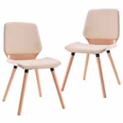 Chaises de salle à manger - Design contemporain - Lot de 2 - Synthétique crème - Bois massif - Intérieur