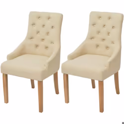 Chaises de salle à manger - Crème - Lot de 2 - Tissu - Bois massif - Avec accoudoirs