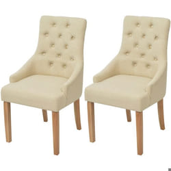 Chaises de salle à manger - Crème - Lot de 2 - Tissu - Bois massif - Avec accoudoirs