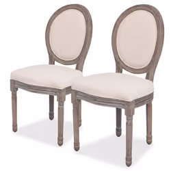 Chaises de salle à manger - Classique - Lot de 2 - Tissu crème - Bois massif - 2 places