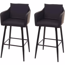Lot de 2 tabourets de bar avec repose-pieds en synthétique noir et métal noir Avec coussin dossier amovible Avec des protecte ...