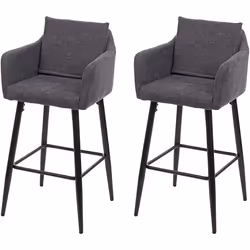 Lot de 2 tabourets de bar avec repose-pieds en tissu gris fonce et metal noir