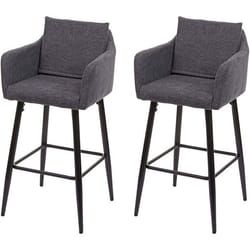 Lot de 2 tabourets de bar avec repose-pieds en tissu gris fonce et metal noir