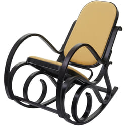 Fauteuil à bascule rocking chair en bois foncé assise en tissu jaune FAB04030