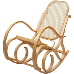 Fauteuil à bascule rocking chair couleur chêne dossier rotin FAB04022