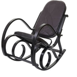 Fauteuil à bascule rocking chair en bois noyer assise en cuir patchwork marron FAB04021