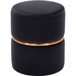 Tabouret rembourré pouf assise en velours collier métallique doré Couleur noir Total largeur x profondeur x hauteur : 35,5x35 ...