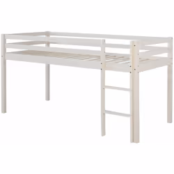 Lit mezzanine mi-hauteur avec sommier à lattes. L'échelle est réversible à droite ou à gauche. Dimensions: Longueur: 207 cm L ...