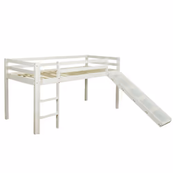 Lit mezzanine mi-hauteur - MARQUE - 90x200cm - Toboggan réversible - Bois laqué blanc