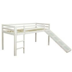 Lit mezzanine mi-hauteur - MARQUE - 90x200cm - Toboggan réversible - Bois laqué blanc