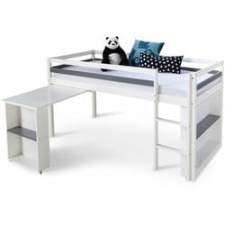 Lit mezzanine mi-hauteur pour enfant 90x200cm avec rangement bureau extensible et sommier LIT06199