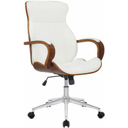 Décoshop26 - Fauteuil de bureau avec roulettes synthétique blanc et bois noyer hauteur réglable BUR10463
