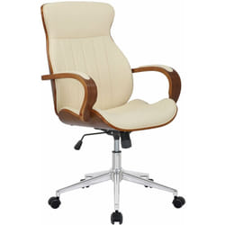 Décoshop26 - Fauteuil de bureau avec roulettes synthétique crème et bois noyer hauteur réglable BUR10462