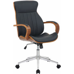 Décoshop26 - Fauteuil de bureau avec roulettes synthétique noir et bois noyer hauteur réglable BUR10461